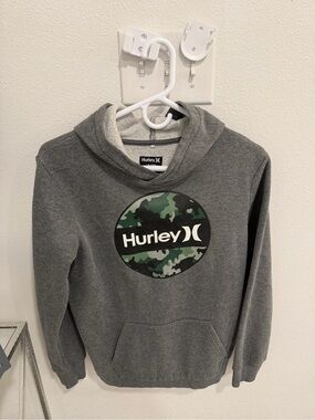 Boys Hurley Gray Pullover Hoodie with Green Camo Logo